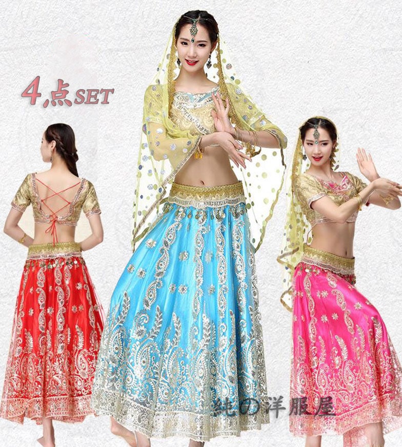 ベリーダンス衣装 アラビアン衣装4点セット アラジン ジャスミン風ダンス練習着 レッスン着 レディース 大人 全身アラビアン コスプレ 仮装 変装 プリンセス コスチューム ハロウィン 衣装 半袖 シ