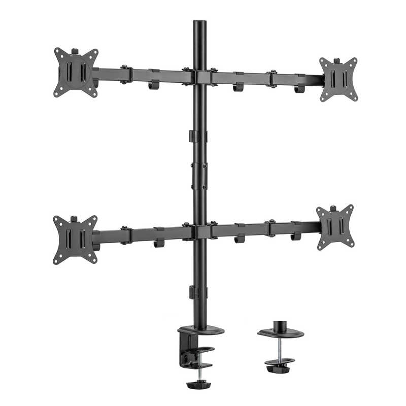 グリーンハウス　液晶モニターアーム 4画面(2×2) クランプ グロメット式　GH-AMEN4-BK