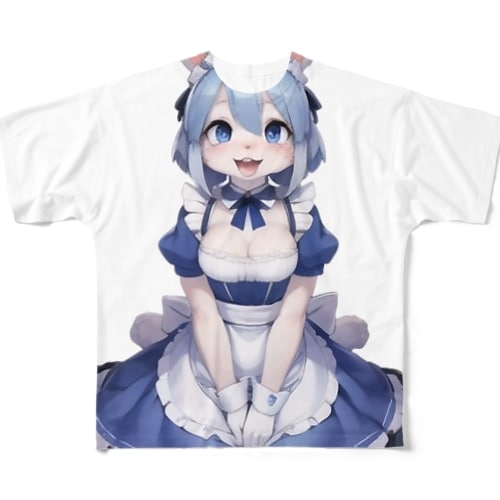【文字入れ可能受注生産】ウサギの女の子　メイド　ケモナー　おかりなさい フルグラフィックTシャツ