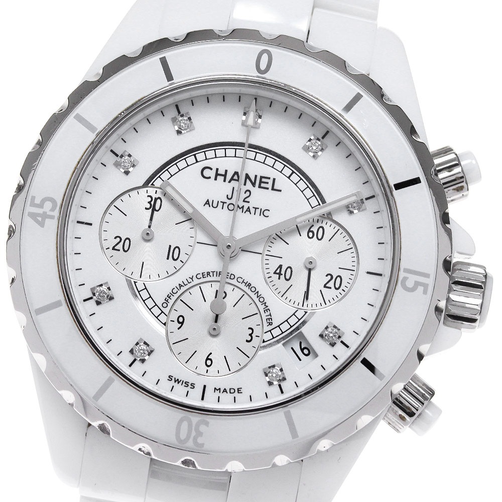 シャネル CHANEL H2009 J12 白セラミック 9Pダイヤ クロノグラフ 自動巻き メンズ 保証書付き_846891【中古】