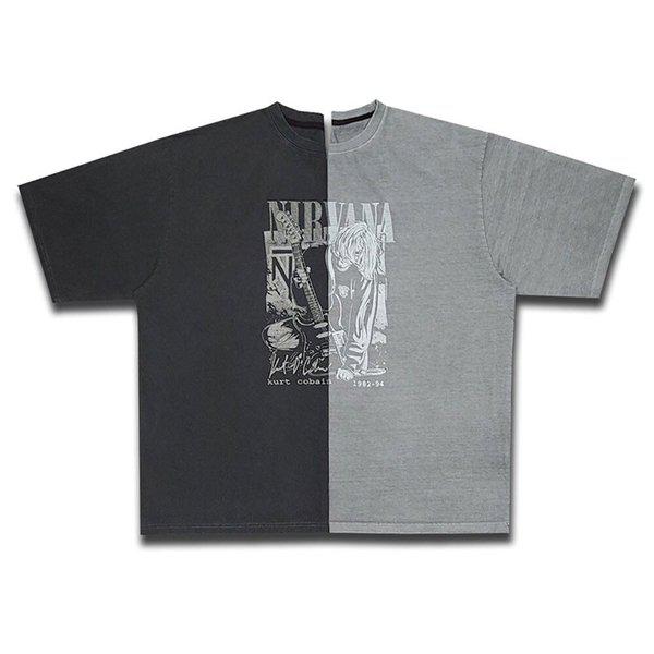 男女共用 オーバーフィット ニルヴァーナ カートゥーン ピグ 半袖Tシャツ OF4-TSH-Q003-グレー