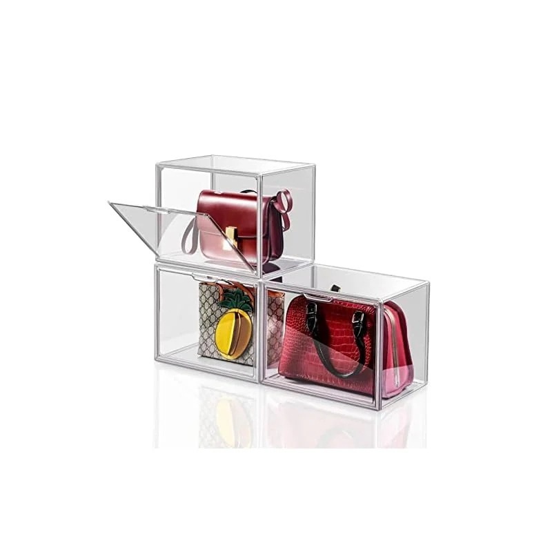共馳収納 透明の収納ケース3つ 積み重ね式 プラスチックのマグネット式 前開き おもちゃかばん財布靴書類の収納ボックスディスプレイ用 約36cm（幅）ｘ22cm（奥行き）28cm（高さ）