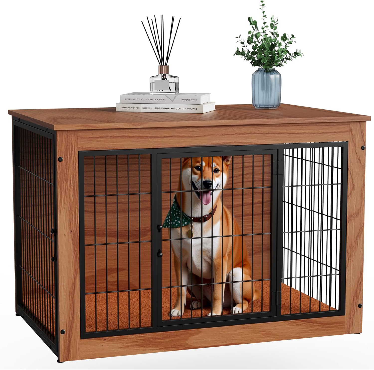 Alebertアレベルト 犬 ケージ ペットケージ 木製 犬サークル 大中型犬用 サークル 室内 犬 ウッディサークル インテリア調 毛布付き 頑丈 オシャレ (ブラウン, Mサイズ)