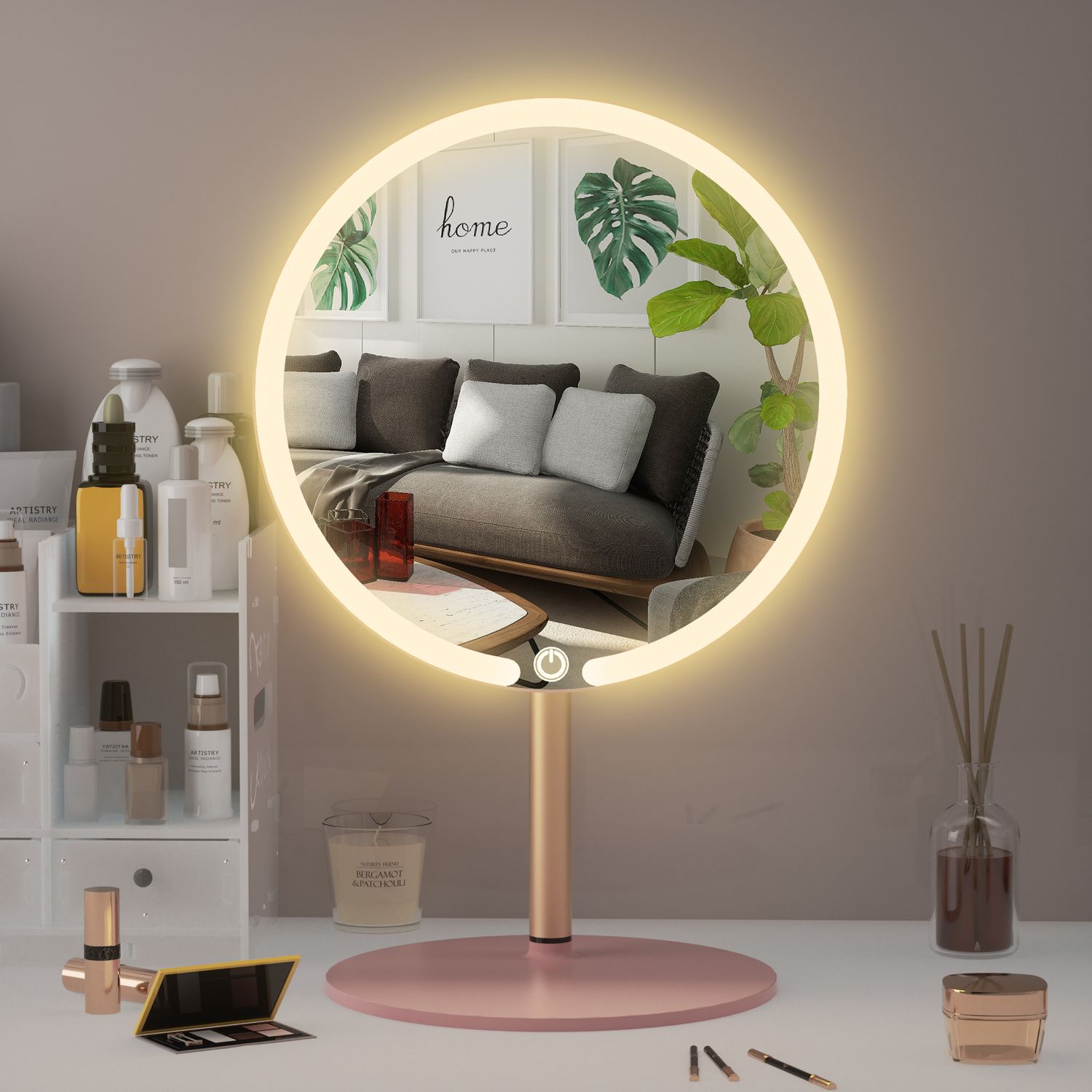 メガ割 化粧ミラー　充電式ミラー　鏡　卓上鏡　女優ミラー　LEDメイクアップミラー　ライト付き鏡　ドレッサーミラー　明るさ調節 三色ライト ラッキーボックス