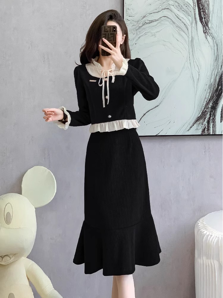 フレンチドレス長袖ワンピーススーツボトムスカート