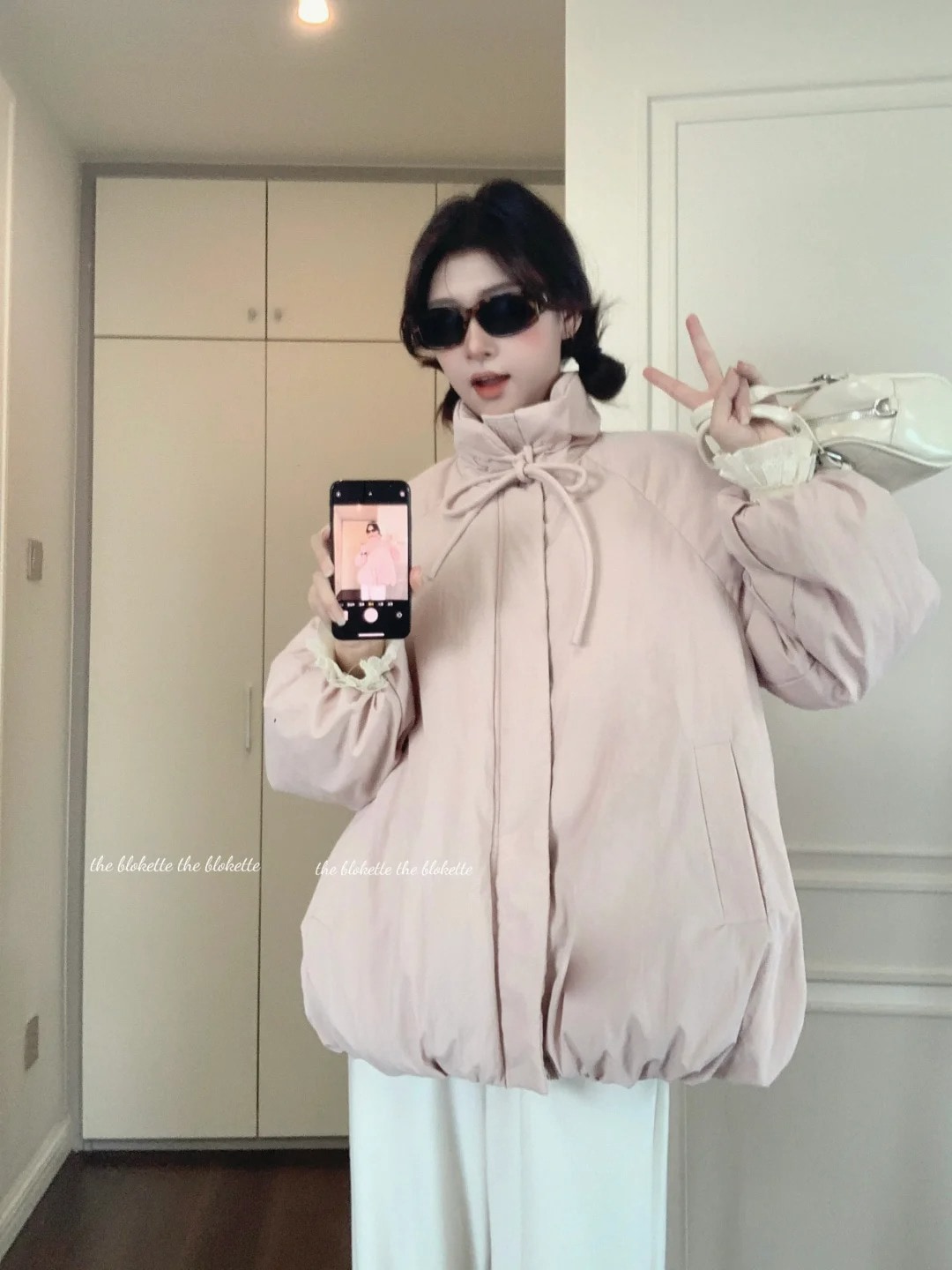 厚手 韓国ファッション セットアップ スーツ女性2024冬新型韓国系減齢厚手保温綿入れコートハイウエストワイドパンツ2枚セット