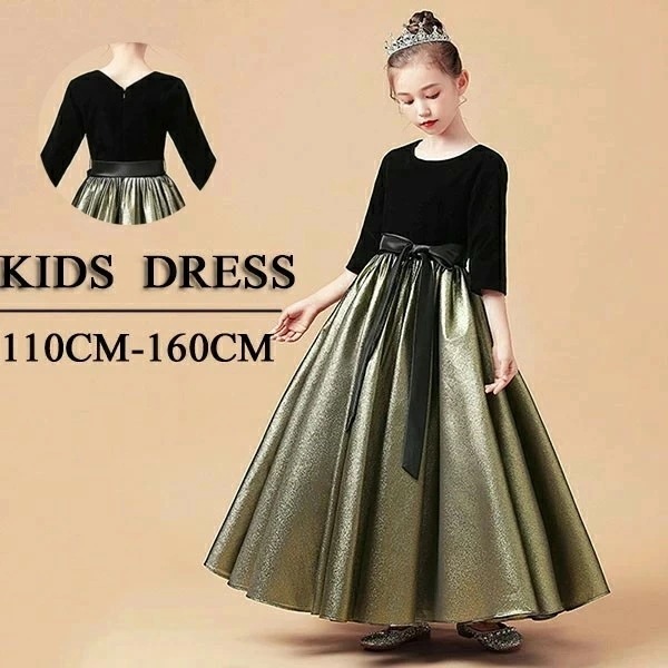 ピアノ発表会 ドレス 中学生 ワンピース ジュニアドレス 七五三 キッズドレス 子供ドレス 五分袖 かわいい お姫様 ベルベット エレガント 女の子 結婚式 フォーマル 大人っぽい 誕生日 フレアスカ
