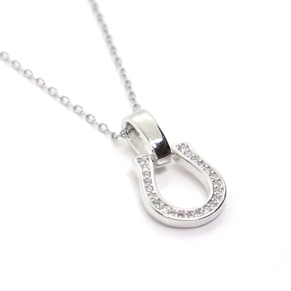 [LUXSTAR] ホースシュー ネックレス ジルコニア 馬蹄 シルバー925 シンプル チェーン 細め 1mm 長さ 40cm 5cm アジャスター付き メンズ レディース