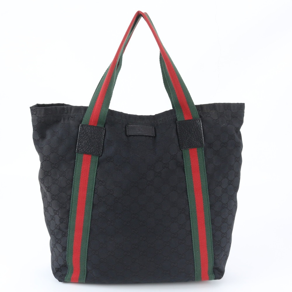 美品 GGキャンバス シェリー ライン 189669 レザー×キャンバス トート バッグ ショルダー ビジネス 通勤 書類鞄 ブラック 黒 A4 メンズ レディース RBM EC37-6 中古