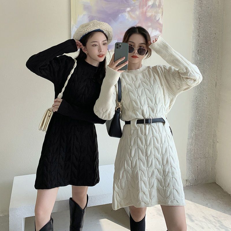 ベ一シックニット カシミヤタッチワンピース韓国ファッションニットセーター ワンピーススリミング百掛けロングセーターレディース ニットワンピース