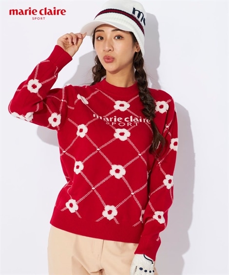 レディーススポーツウェア marie claire sport ジャガードクルーネックセーター