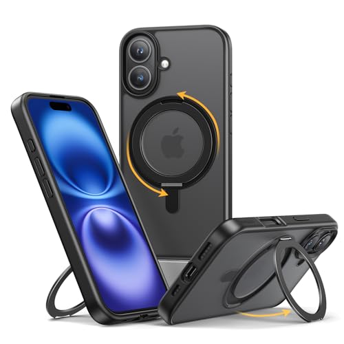 iPhone 16 用 ケース 縦横両対応 360回転スタンドケース MagSafe対応 携帯スマホケース リングマグネット搭載 カバー いPhone16対応 ワイヤレス充電対応 マット感 防指紋