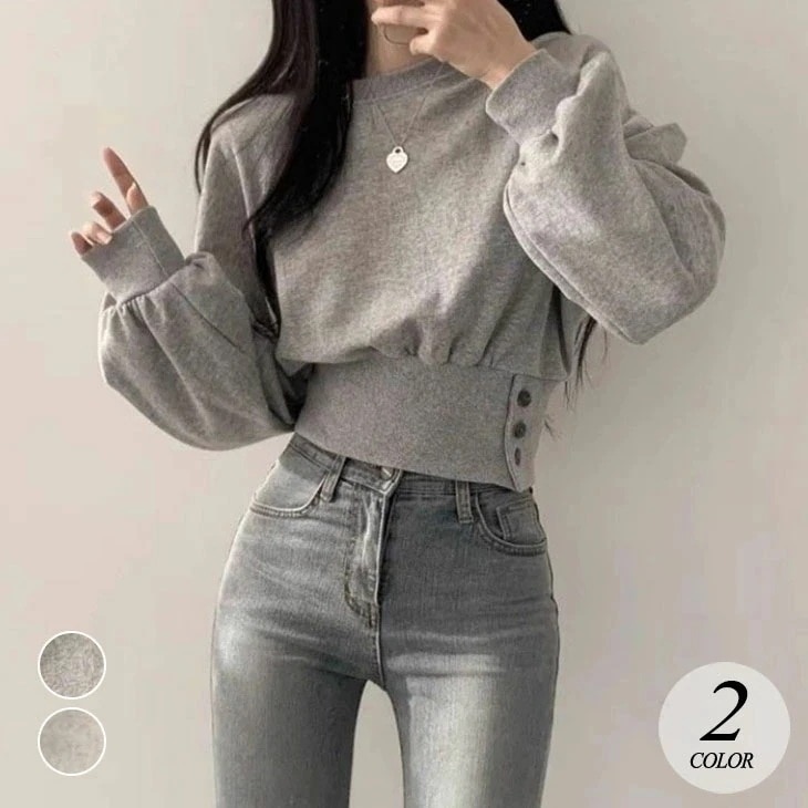 スウェット スウェット パーカー レディース 長袖 スウェット シャツ レディース 秋 プルオーバー トップス ショート丈 スウェットシャツ 無地 ラウンドネック カジュアル お洒落 コットン 綿 韓