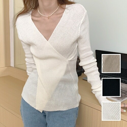 ニット セーター 韓国 ファッション レディース 春 秋 冬 カジュアル コーデ シンプル 定番 セレカジ 20代 30代 40代 2025 リブ 深Vネック カシュクール クロスデザイン 4,857円