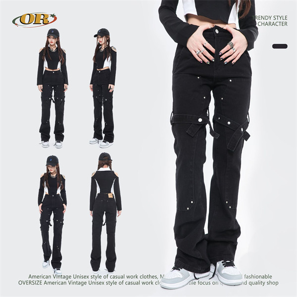 デニムパンツ レディース 大きいサイズ ボトムス ジーパン カジュアル ストリート フレア シンプル きれいめ 黒 秋冬 春夏 オールシーズン 着回し 普段着 薄手 ストレッチ 伸縮性 ポケット 5,349円