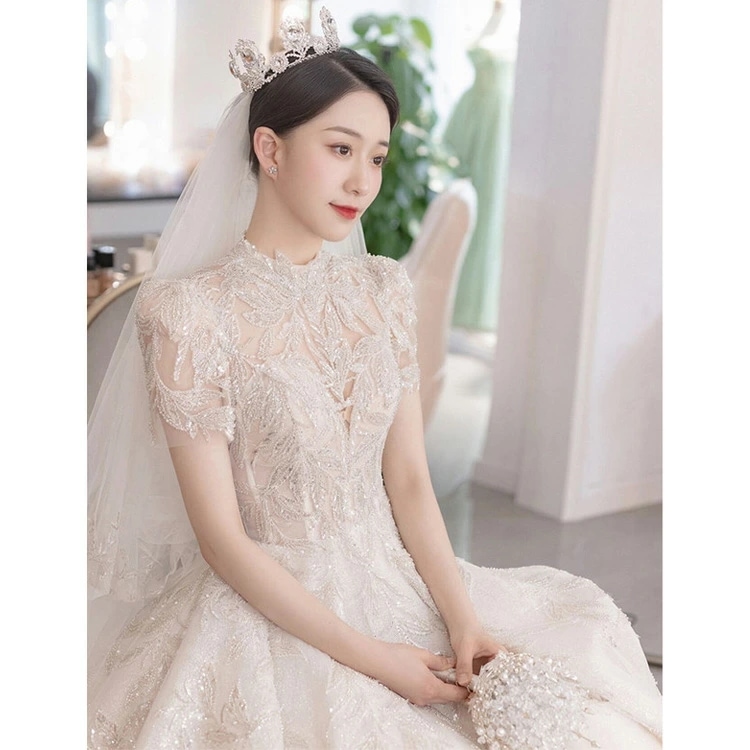 爆裂超特価 ウェディングドレス 袖あり ハイネック 透かし彫り セクシー セクシー 花嫁ドレス 白 ロングドレス スパンコール キラキラ キレイめ 結婚式ドレス ホワイトドレス ブライダルドレス 海外