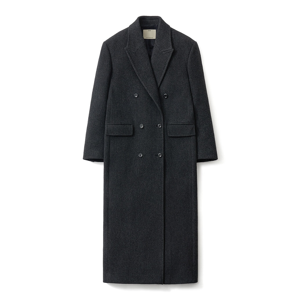 【POTTERY】 W CASHMERE DOUBLE BREASTED COAT : BLACK