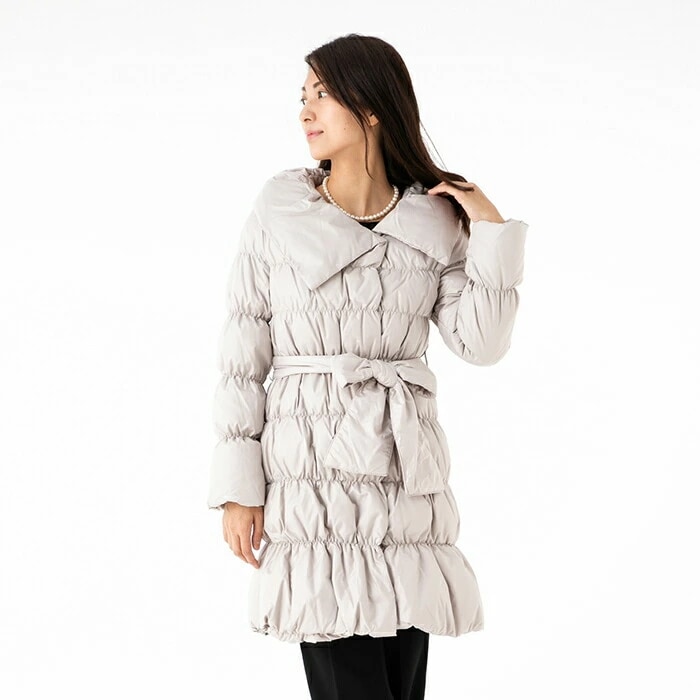 人気 レディース 羽毛 コート ダウン 80% ロングコート ダウン ジャケット 冬 軽量 コート アウター 9号/11号 かわいい おしゃれ デザイン 大きめ襟 ウエストリボン モカ 黒 ベージュ