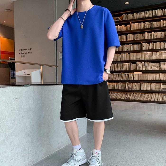 上下セットメンズワッフルセットアップルームウェアスポーツウェアTシャツ半袖ショートパンツハーフパンツ