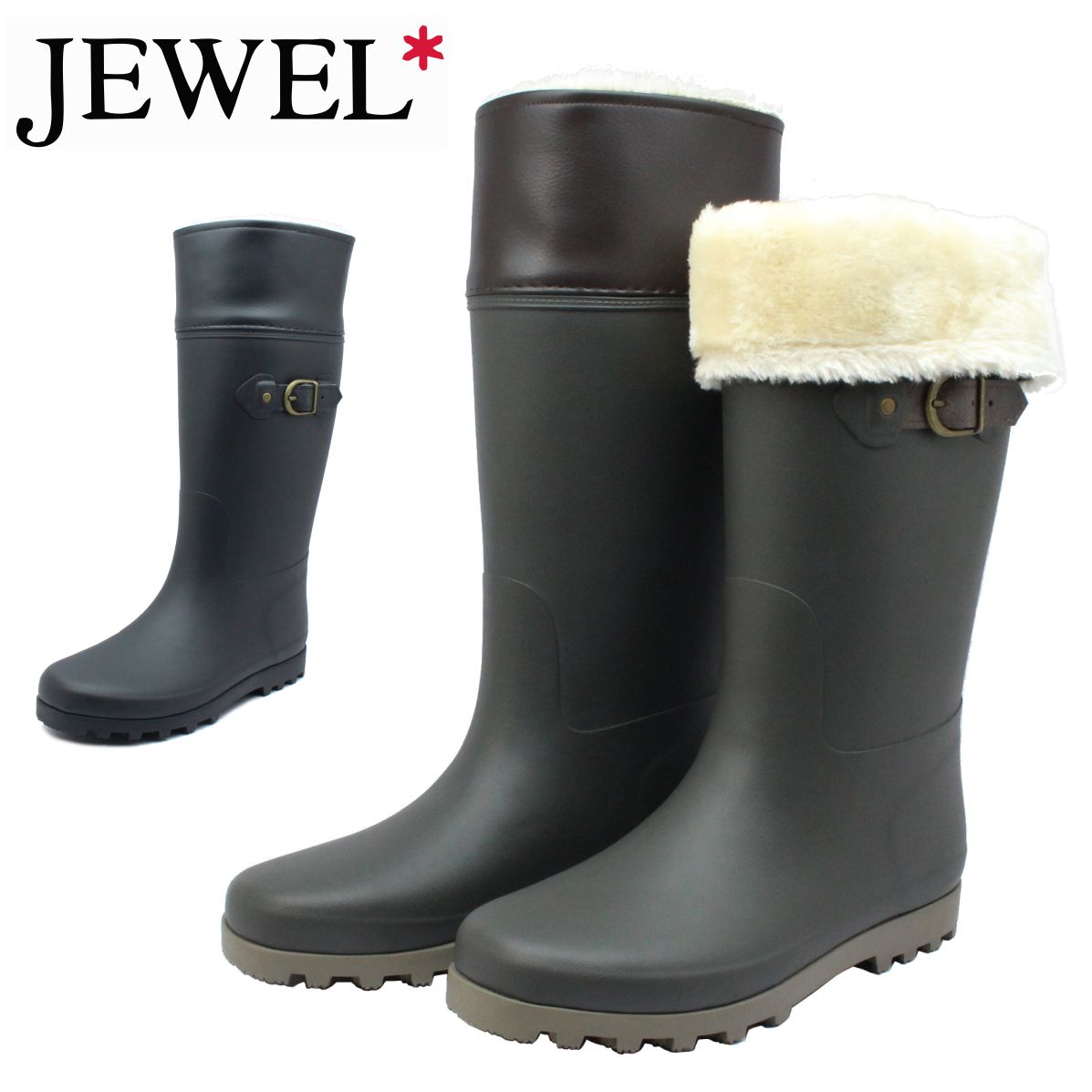 JEWEL ジュエル レディース 長靴 レインブーツ 防寒 防水 スノーブーツ JW 0031 ブラック ブラウン
