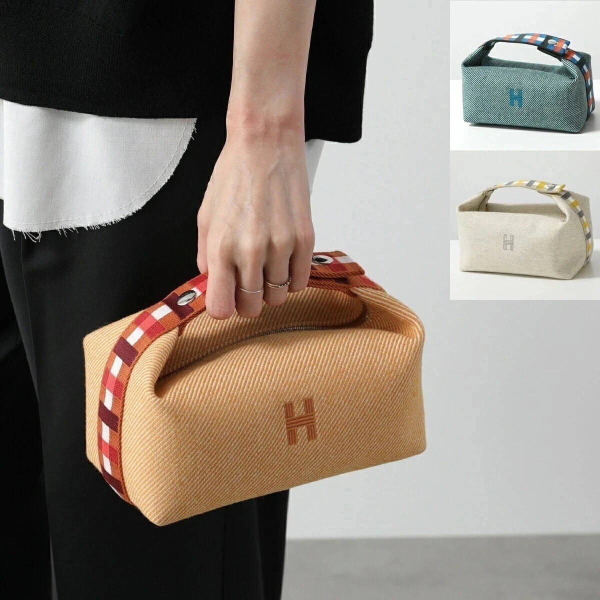 HERMES エルメス ポーチバッグ ブリッドアブラック オ カレ Bride a Brac au Carre PM H103802M トワルアッシュ ハンドバ