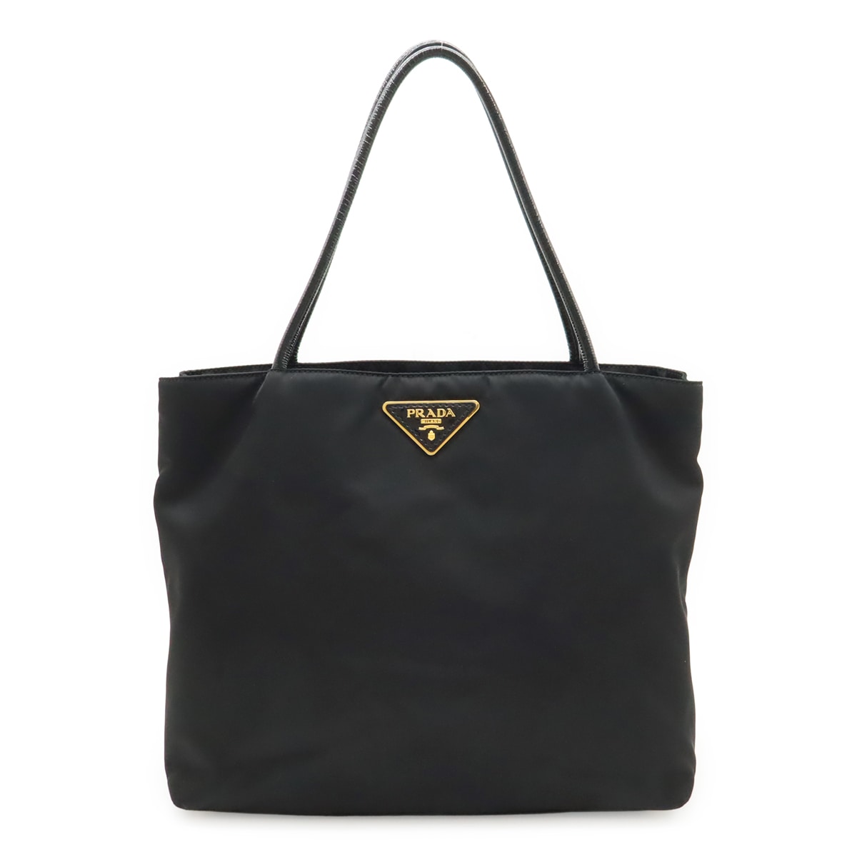 トライアングルロゴ トートバッグ ショルダーバッグ 肩掛け ナイロン パテントレザー NERO ブラック 黒 ゴールド金具 BR385