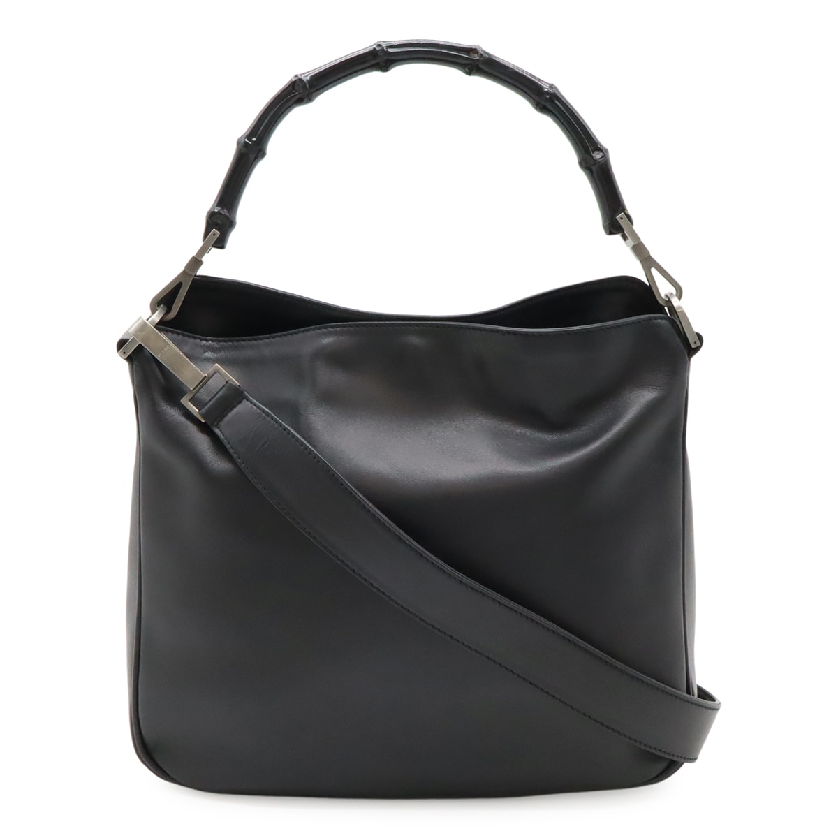 バンブー ハンドバッグ 2WAY ショルダーバッグ トートバッグ 斜め掛け レザー ブラック 黒 001.163