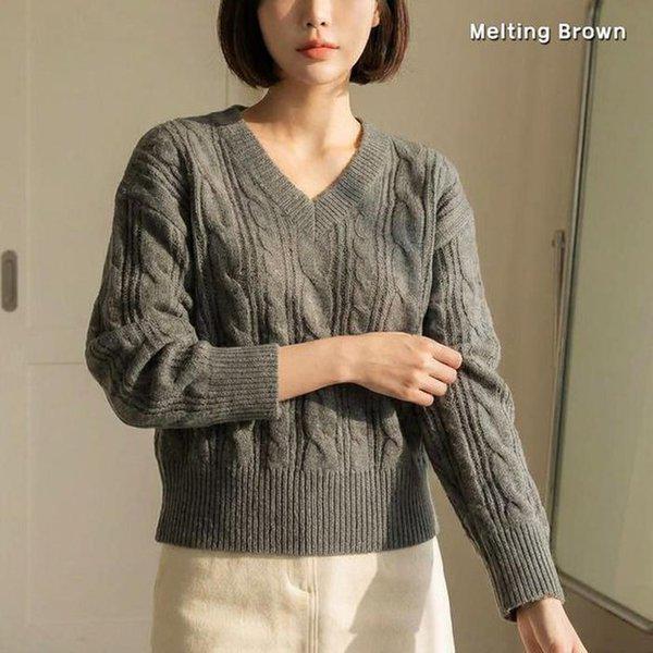 女性VネックケーブルニットDN26