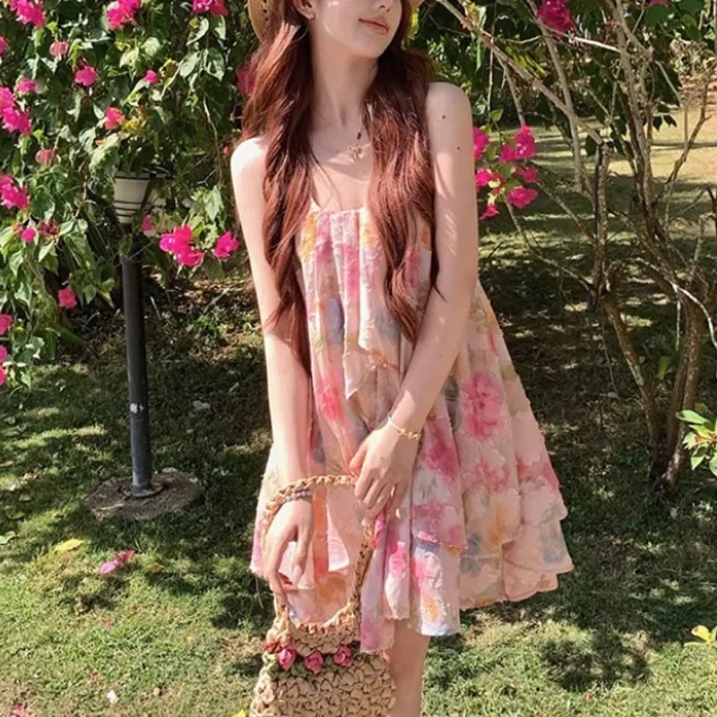 3日出荷 ワンピース たくさんの花 ホルターネック バックオープン フレアスカート ジャカード ぼかし 花柄 リゾート ショート丈