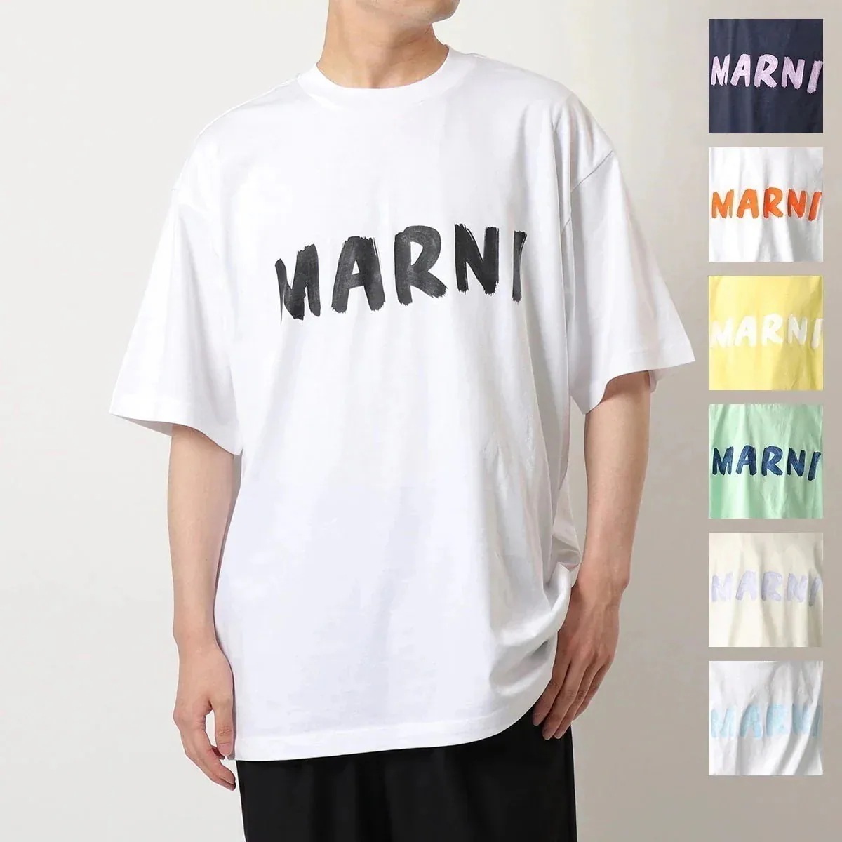 MARNI マルニ Tシャツ THJET49EPH USCS11 メンズ マルニレタリングプリント ミドルスリーブ クルーネック オーバーサイズ 半袖 カットソ 【mega】