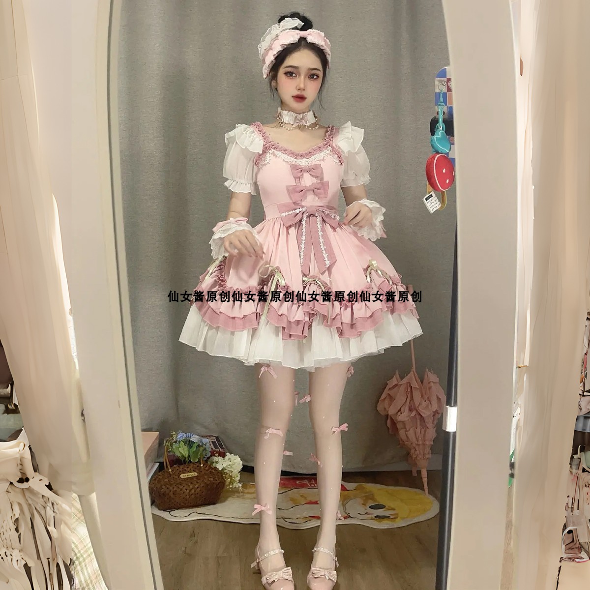 ロリータデイリーブライドスイートピンクの甘いドレスロリータスタイルのドレス