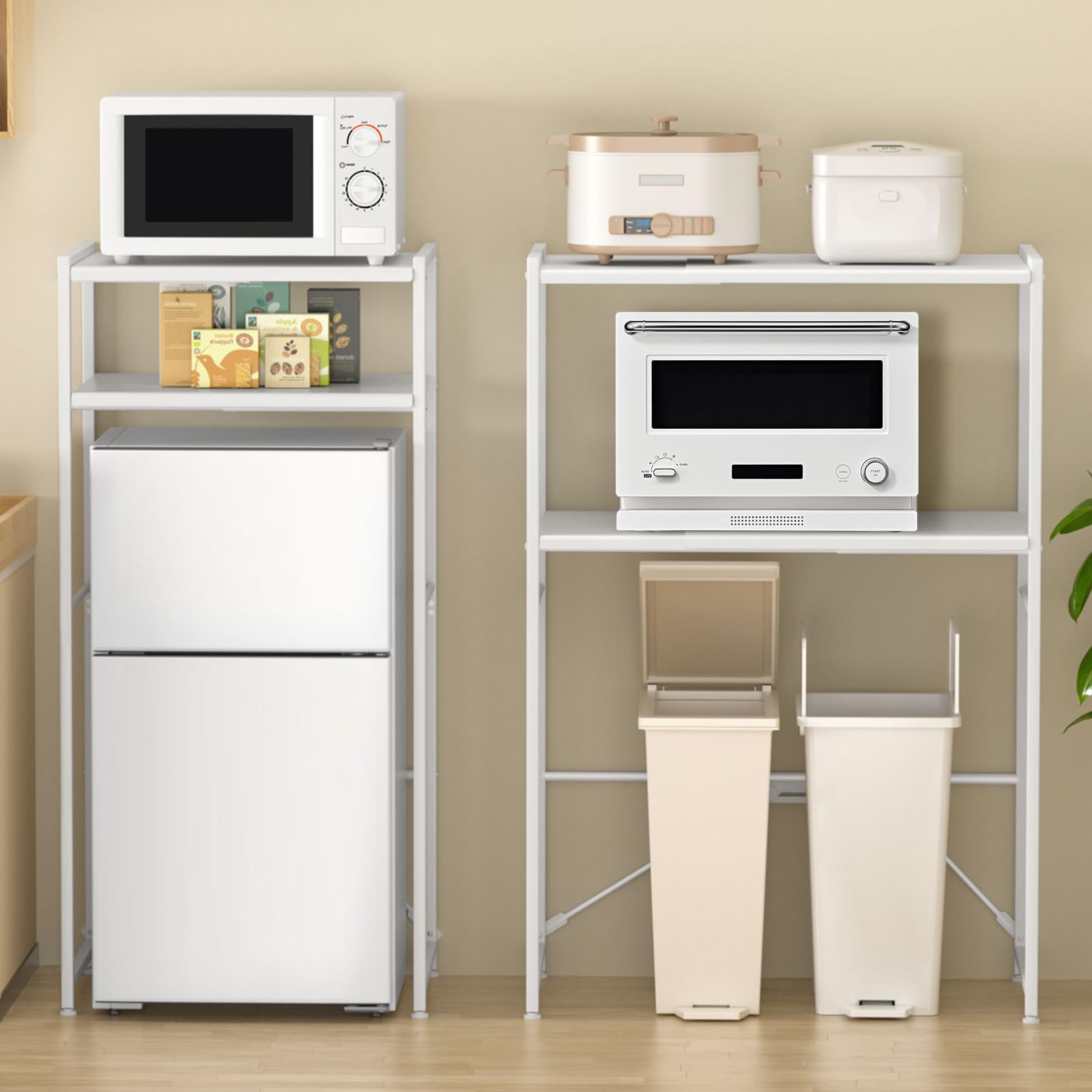 【横幅伸縮60～80cm】ゴミ箱上ラック YDH レンジラック 高さ125cm 耐荷重50Kg レンジ台 キッチン ゴミ箱 収納 可動棚8段階調節 レンジボード 食器棚 オープンラック ゴミ箱 収納