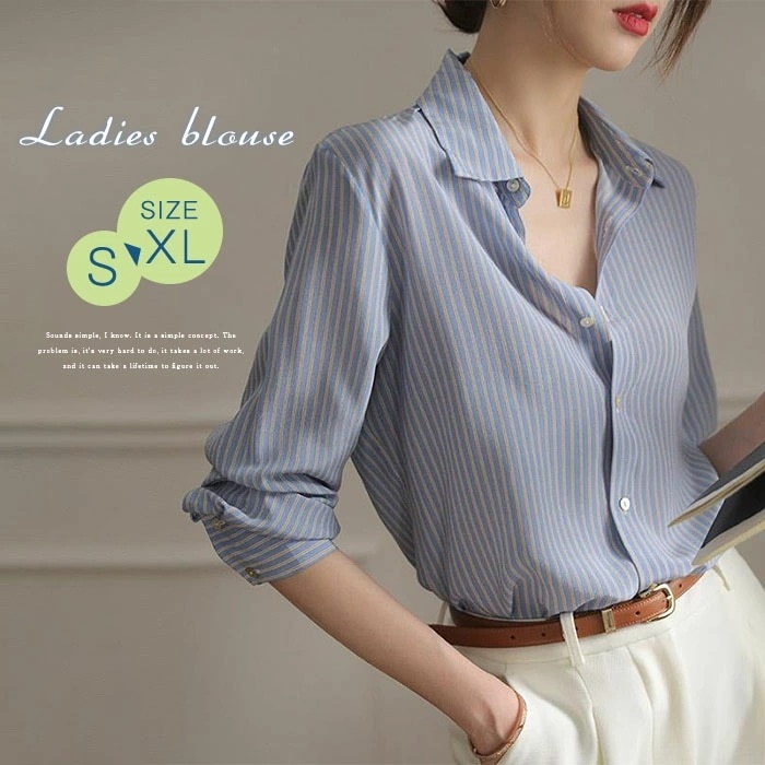 【20点セット】シャツ レディース ストライプ シフォン ブラウス 長袖 シャツ とろみブラウス スーツ インナー とろみシャツ オフィス ビジネス 事務服 制服 リクルート 着痩せ 着回し 通勤 O