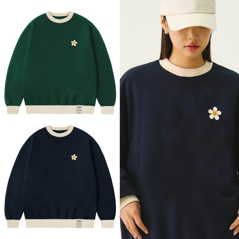 [UNISEX] Cream Flower Dot Coloring Sweatshirt_2color