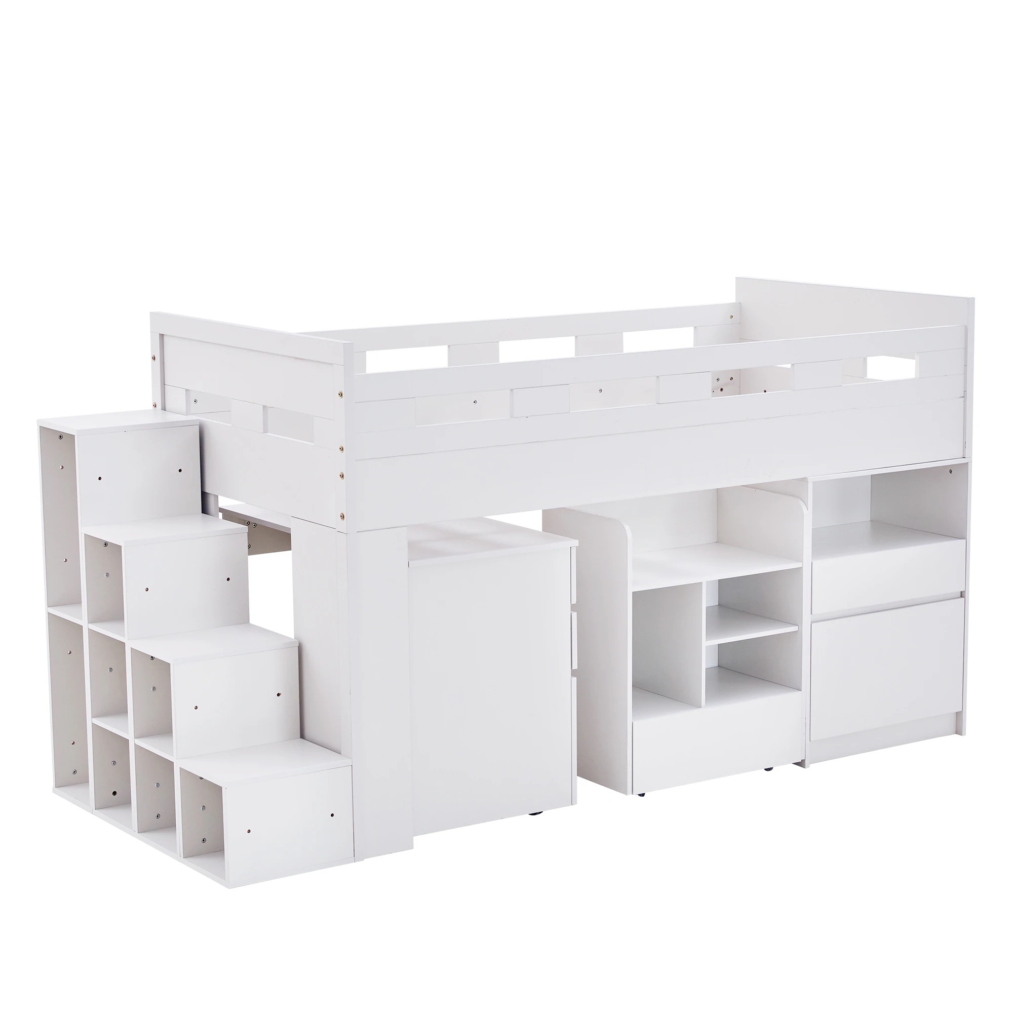 【国内発送&送·料·無·料】【4梱包】システムベッド ロフトベッド S 階段付き 木製 ベッド シングル デスク ベッド ロータイプ 本棚 机付き コンパクト 本棚付き 収納 大人 一人暮ら 大容量収