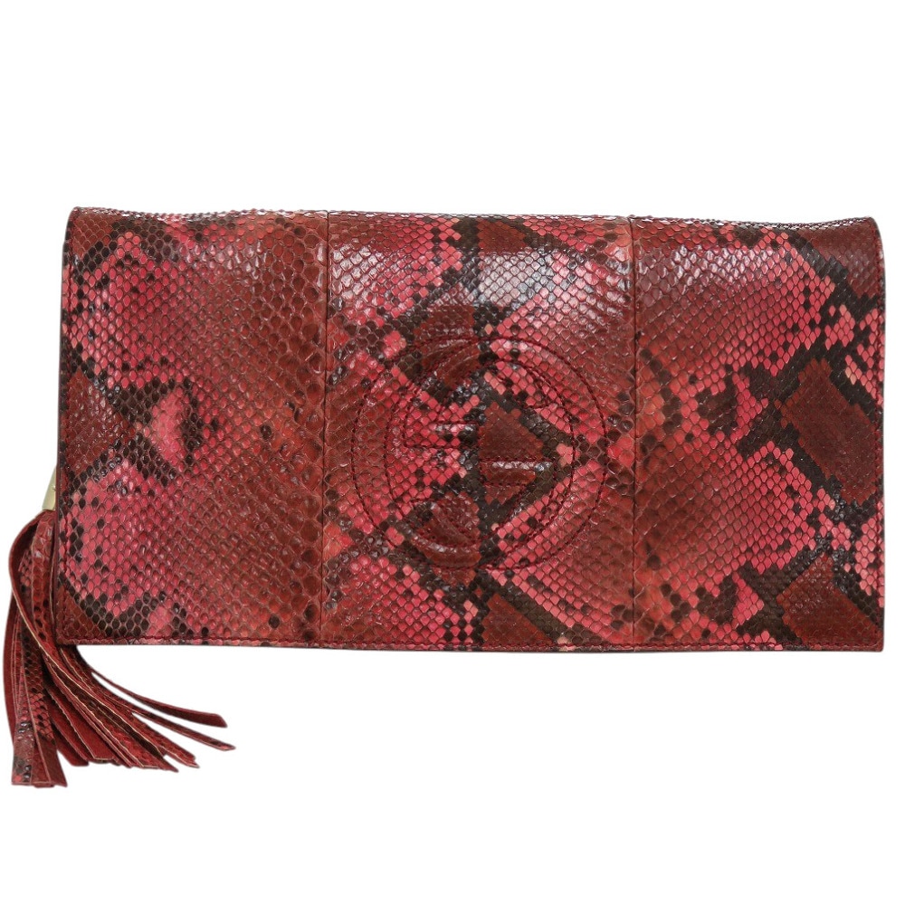 美品 336753 クラッチバッグ パイソン レッド 0796【中古】 レディース
