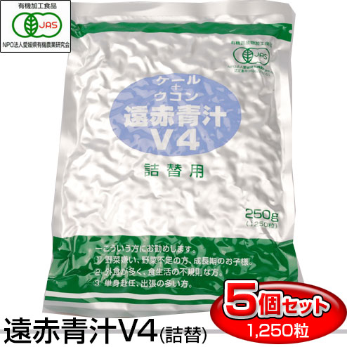 遠赤青汁 V4 1250粒 詰替用 5袋セット＋1袋サービス 合計6袋お届け おつきあいや外食のお伴に 1041-5 有機ケール＋有機ウコン 美容と健康におすすめ