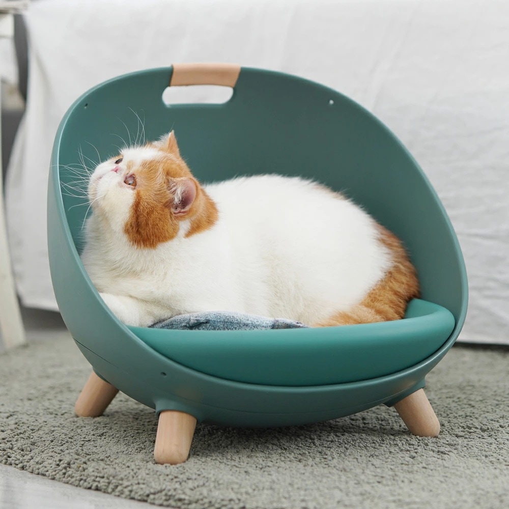 猫用ソファ 温度調整可能なペットのマルチベッド (グリーン) ネコ HEBENA