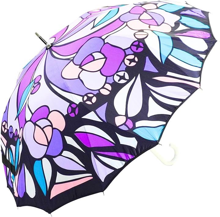 傘 レディース 長傘 桜骨 16本骨 雨傘 日傘 遮光 UVカット率 98％ UPF50+ 晴雨兼用 おしゃれ かわいい 大きい 一枚張り(ステンドグラス, 60cm)