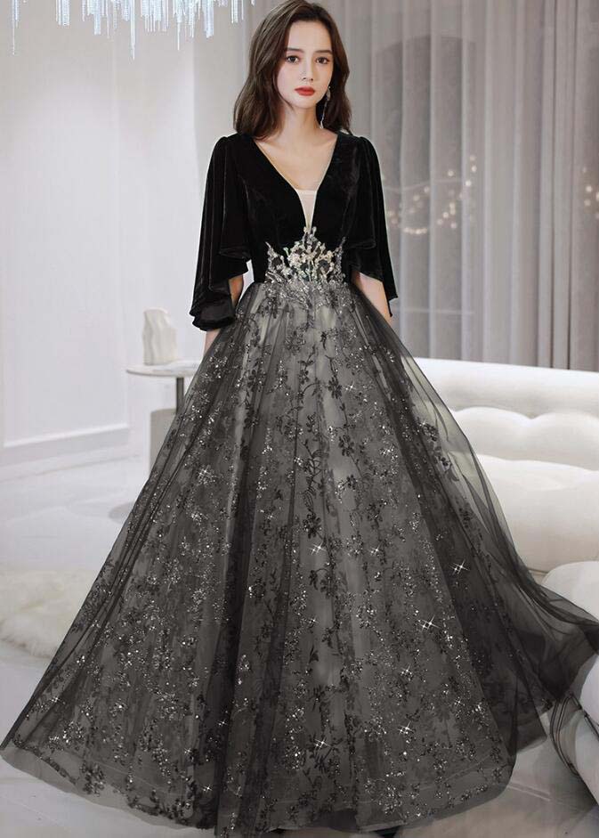 イブイングドレス パーディードレス ロングドレス Aライン 秋冬 フリル袖 セクシー 高級感 ドレス お呼ばれドレス フォーマルドレス ロング丈 きれいめ 演奏会 忘年会 成人式 礼服 ワンピース 結