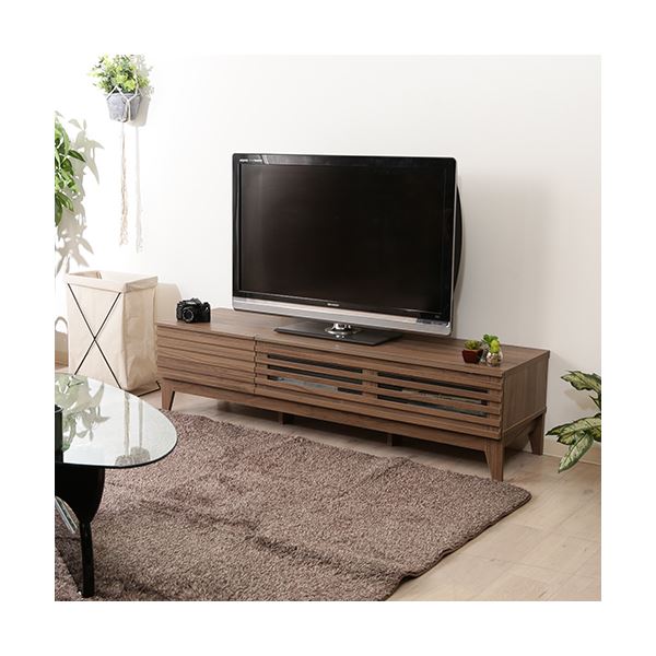 テレビ台/ローボード 幅150cm ミディアムブラウン AV機器収納対応 コード穴 引き出し 脚付き ライン リビング