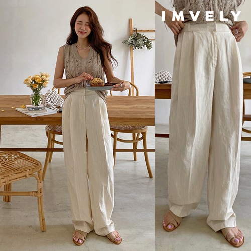 [IMVELY イムブリー公式] デニムムードピンタックスラックス 韓国ファッション