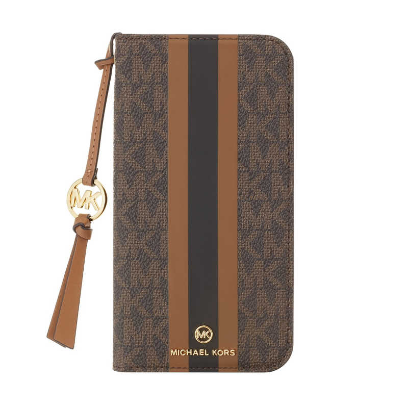 マイケルコース　Folio Case Stripe With Tassel Charm for MagSafe for iPhone 14 Pro 3眼　MKSTTCBRWFLIP2261P