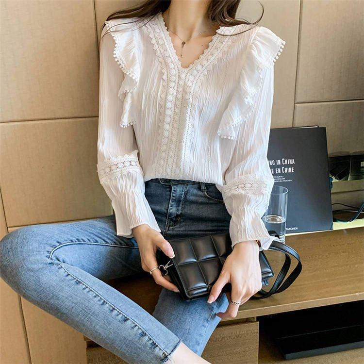 ブラウス レディース きれいめ 40代 春秋 上品 レース花刺繍ブラウス 白シャツ 長袖 オシャレ 韓国風 大人 30代 50代