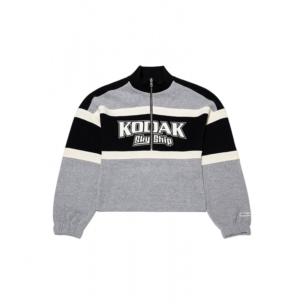コダックスカイシップカラーブロックバルフジップアップスウェットシャツ女性メランジグレー