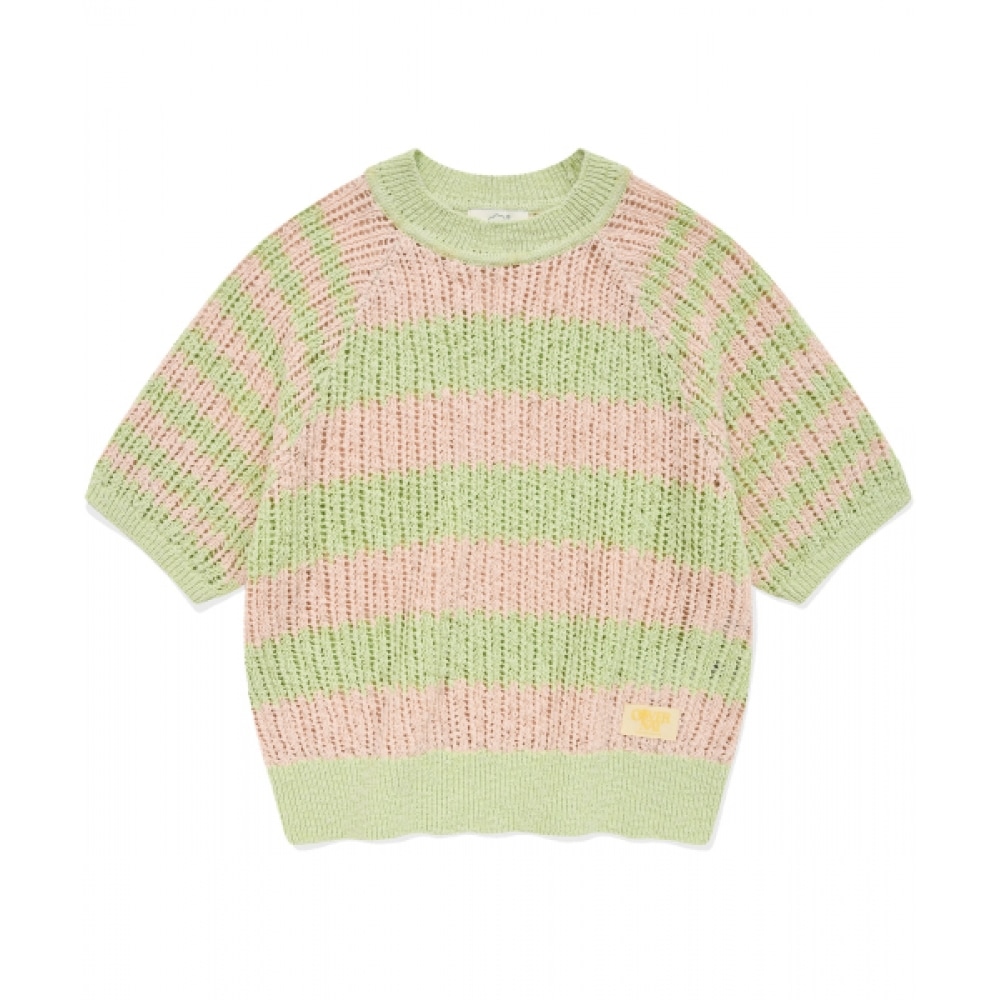 COVERNAT 女性用ストライプハーフニットライトピンク