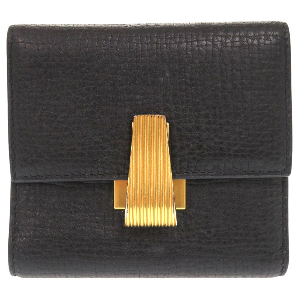 美品 ボッテガヴェネタ パルメラート 三つ折り財布 レザー ブラック 0488【中古】BOTTEGAVENETA レディース