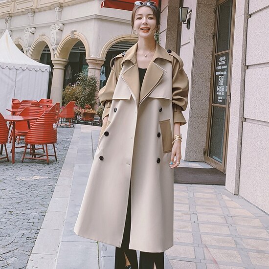 【取寄：納期2週間】コート レディース トレンチ ロング丈 トレンチコート レディース バイカラー かわいい おしゃれ トレンチコート レディース ベージュ バイカラー コート レディース トレンチ