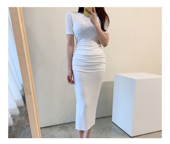 【取寄：納期2週間】ワンピース レディース 大きいサイズ エレガント タイトワンピース Iライン ギャザー 半袖 5,561円