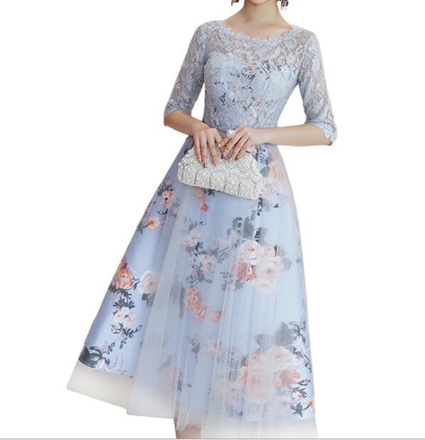 袖あり　レース　2色　結婚式　パーティードレス　ワンピース　発表会　お呼ばれ　二次会　披露宴　謝恩会